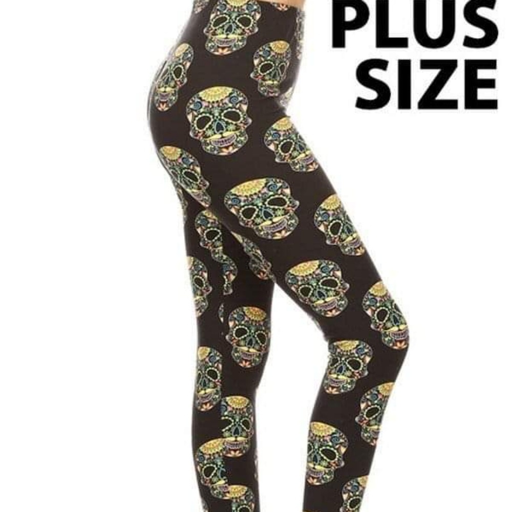 Plus Bright Sugar Skull Print Leggings